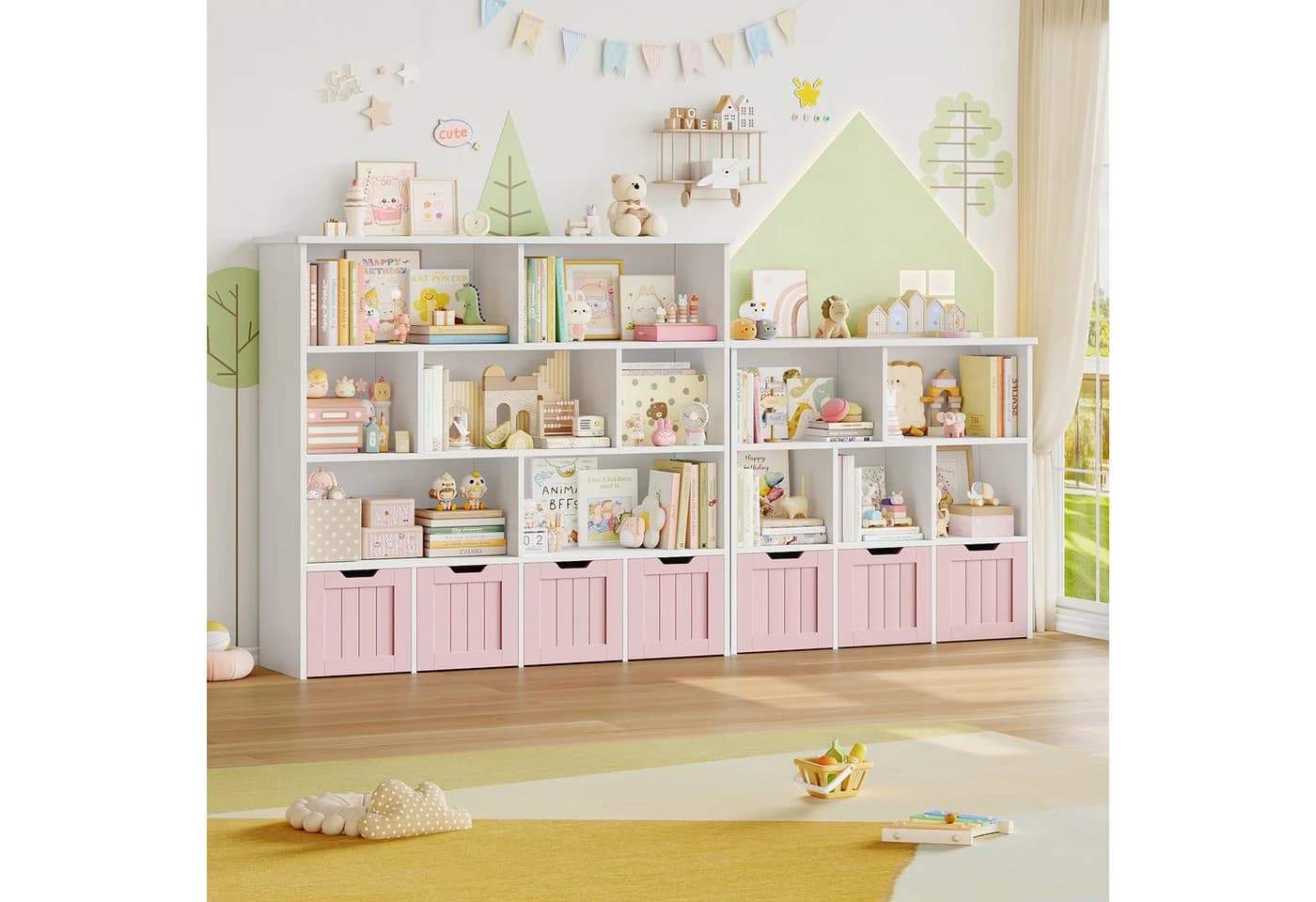 Homfa Kinderregal mit 4 Spielzeugkisten auf Rollen Weiß/Rosa - Bild 5