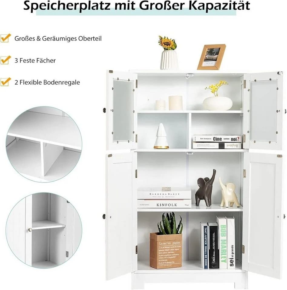 KOMFOTTEU Mehrzweckschrank Küchenschrank Badezimmerschrank 4 Ebenen Glastüren 58x30x109cm - Bild 3