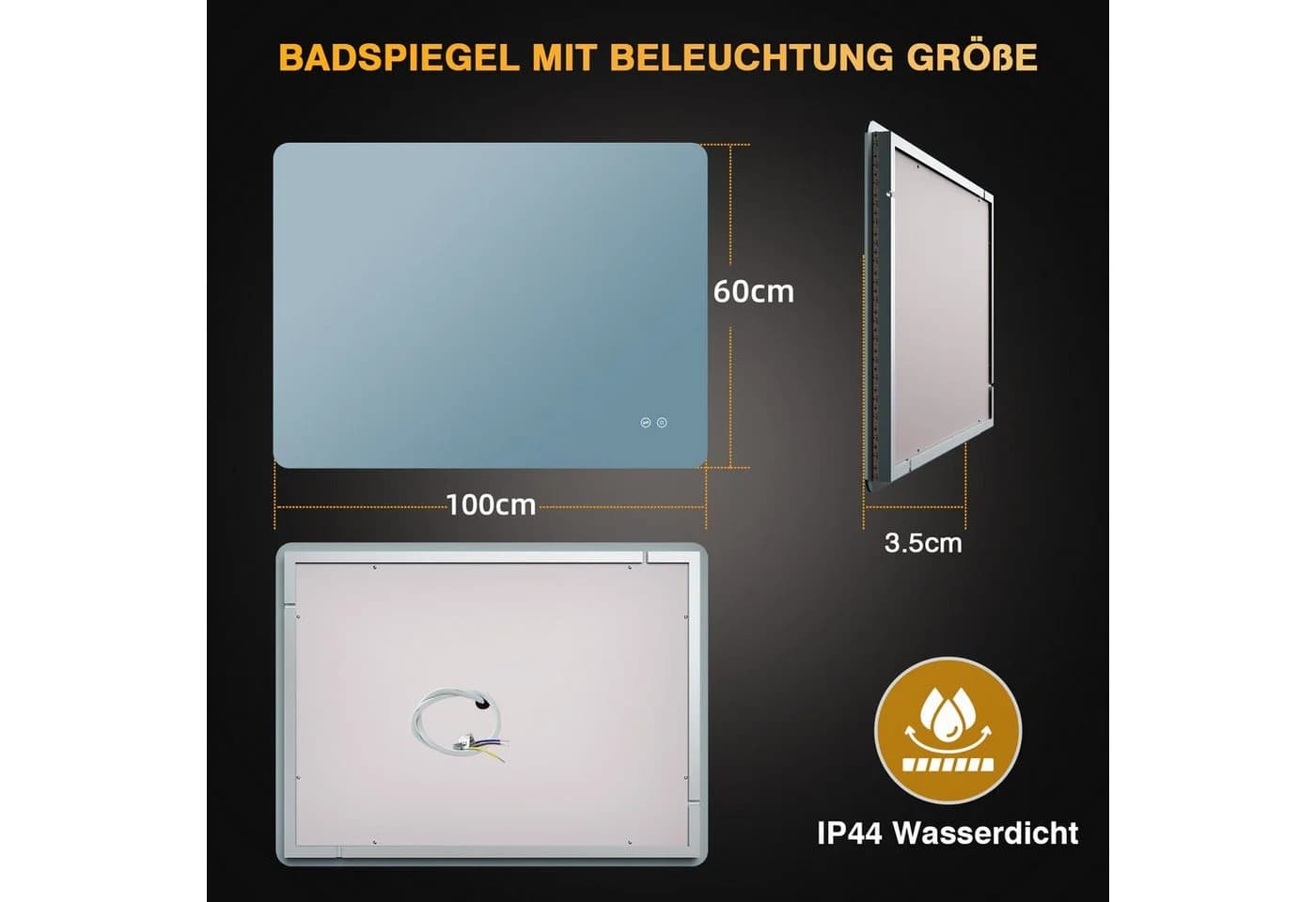 PESENXAN LED Badspiegel Silber Dimmbar IP44 Wasserdicht - Bild 1