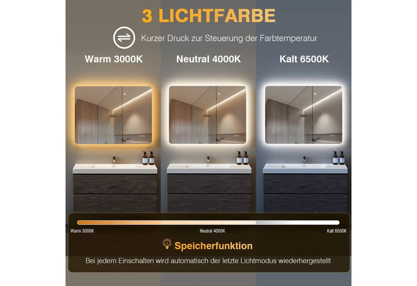 PESENXAN LED Badspiegel Silber Dimmbar IP44 Wasserdicht - Bild 4