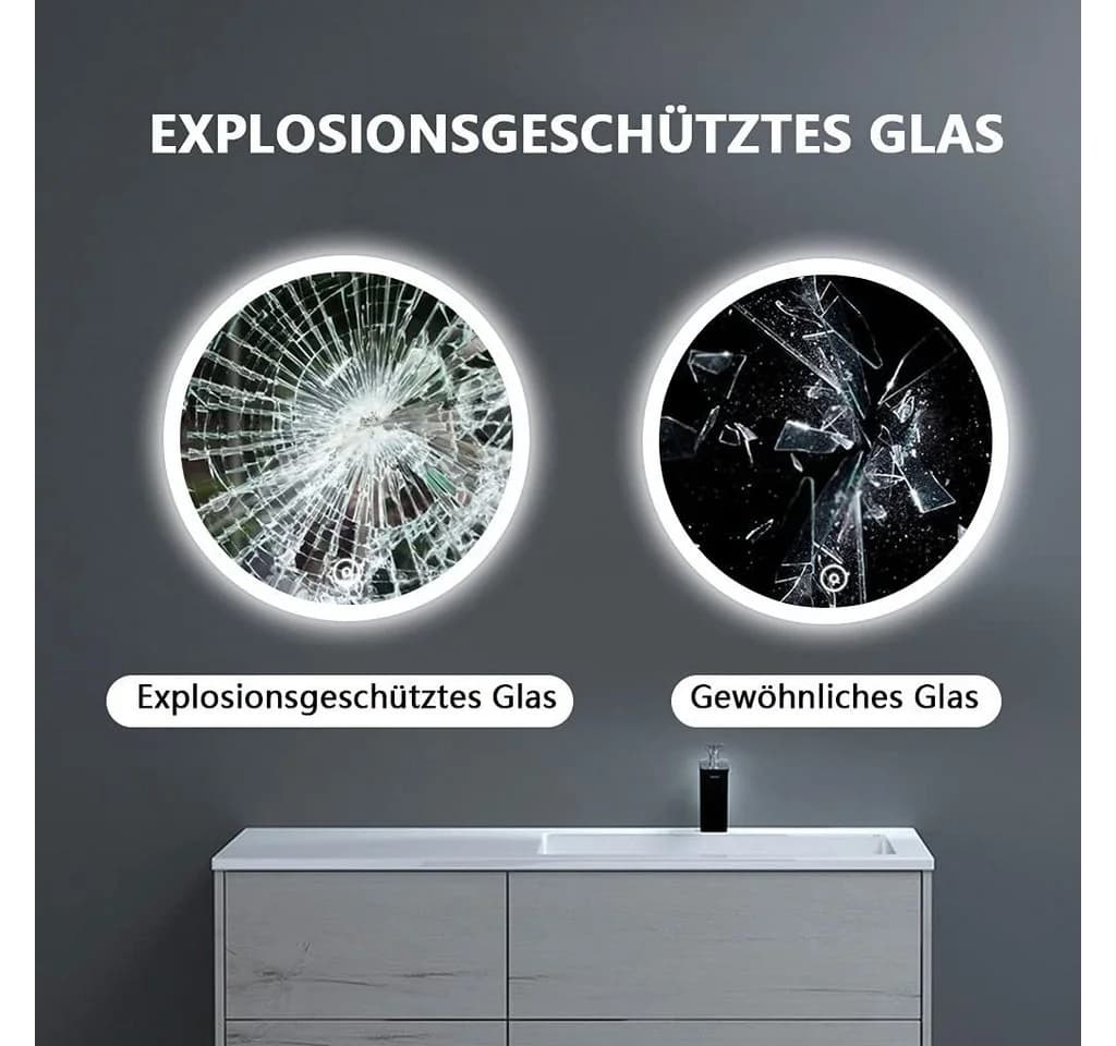 YOLEO Badspiegel LED-Beleuchtung Touchschalter 60x60 cm - Bild 4