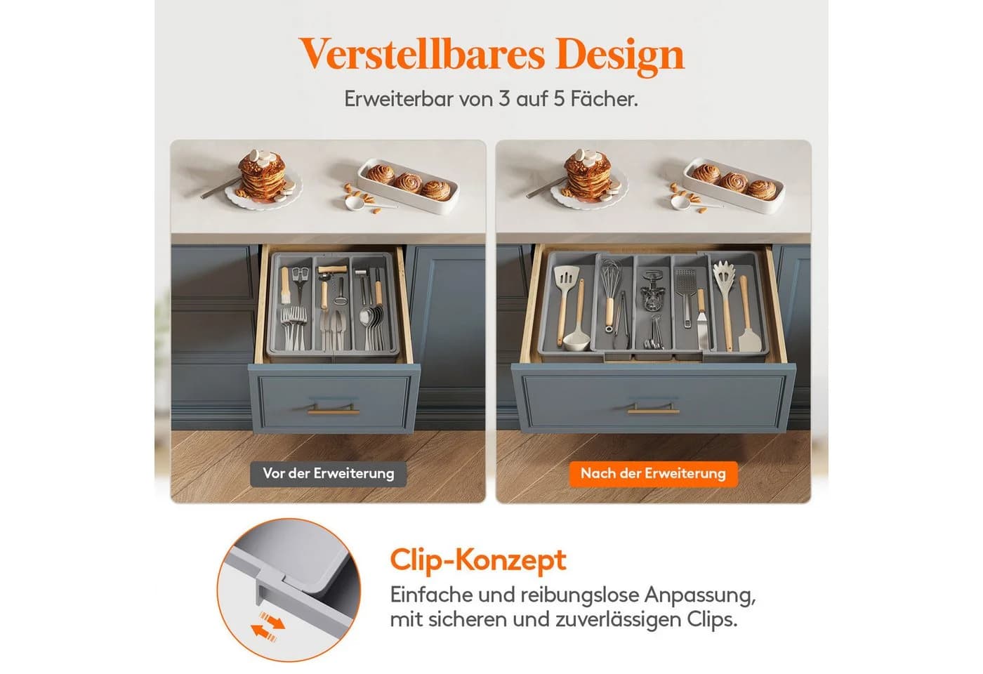 Lifewit Besteckeinsatz Grau 2-Stück-Set - Bild 4