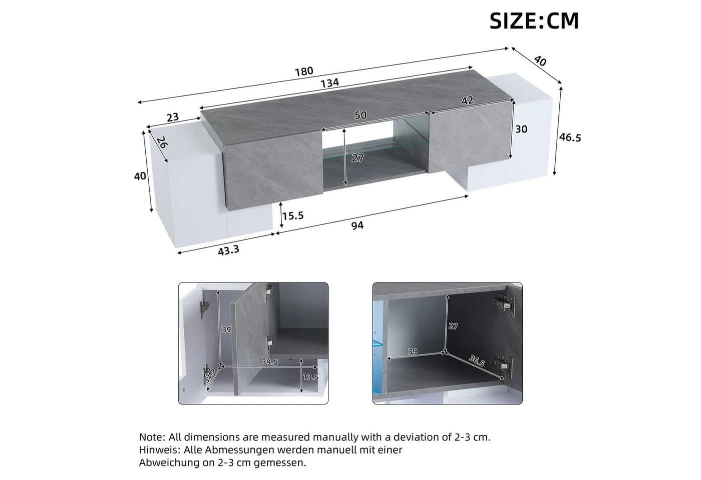KLAM HOME Lowboard Weiß Grau Hochglanz TV-Schrank mit LED - Bild 4