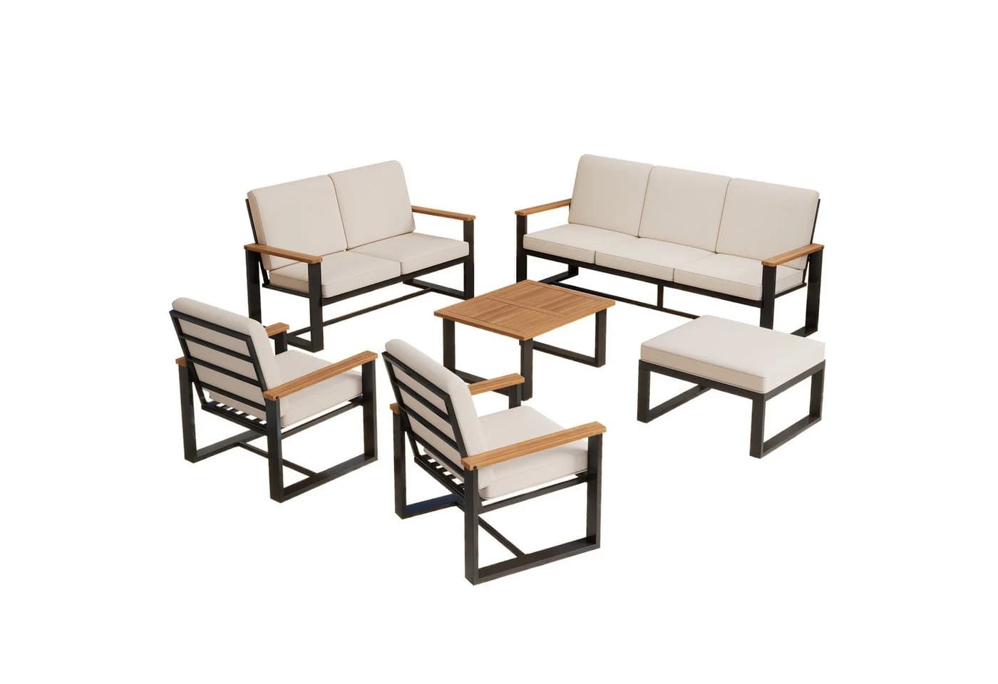 KLAM HOME Garten-Lounge-Set Beige XXL Modular Stahl Akazie