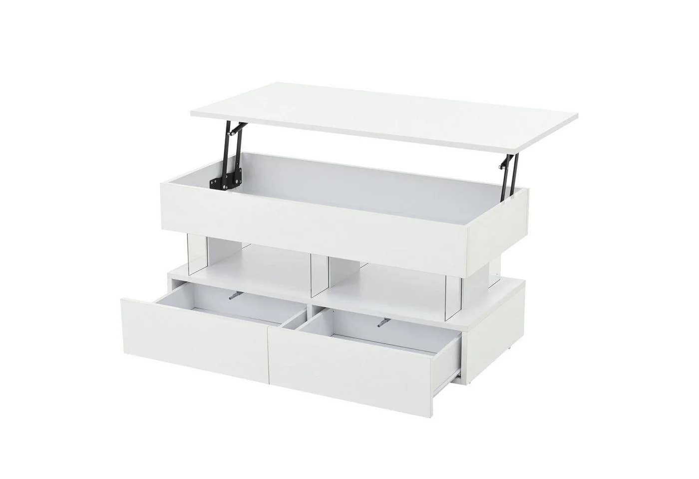 KLAM HOME Couchtisch Hubmechanismus Weiß Glas LED