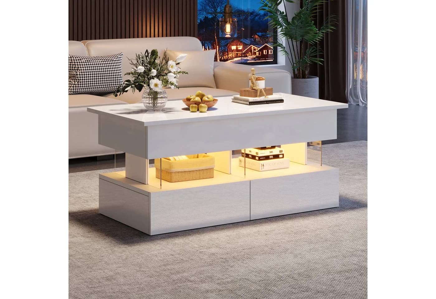 KLAM HOME Couchtisch Hubmechanismus Weiß Glas LED - Bild 4