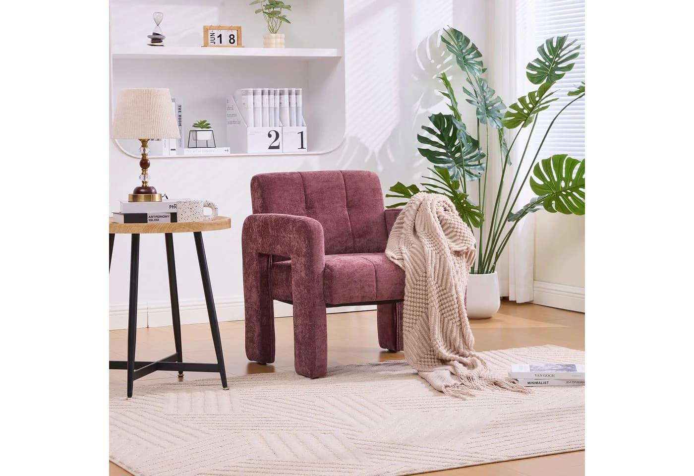 KLAM HOME Sessel Modern Chenille Beige Skandinavisch - Bild 2