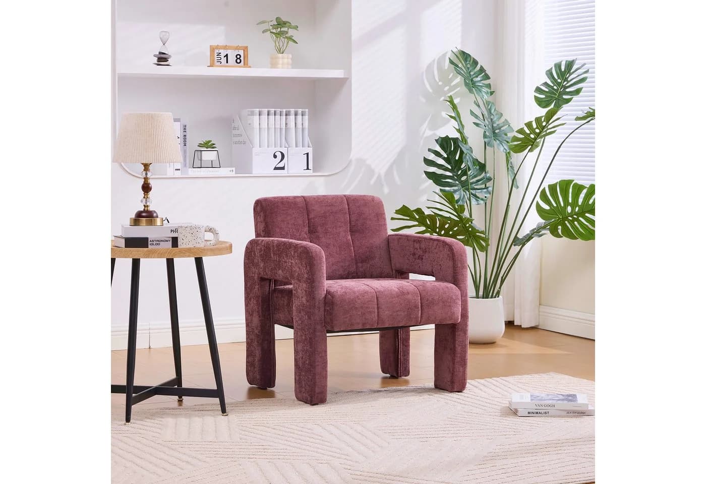 KLAM HOME Sessel Modern Chenille Beige Skandinavisch - Bild 4