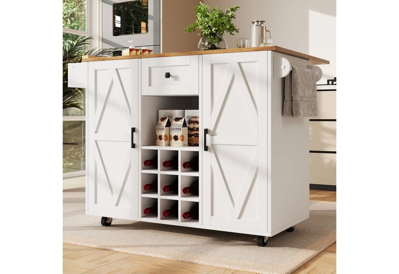 KLAM HOME Kücheninsel Weiß mit Klappbein und Stauraum - Bild 2