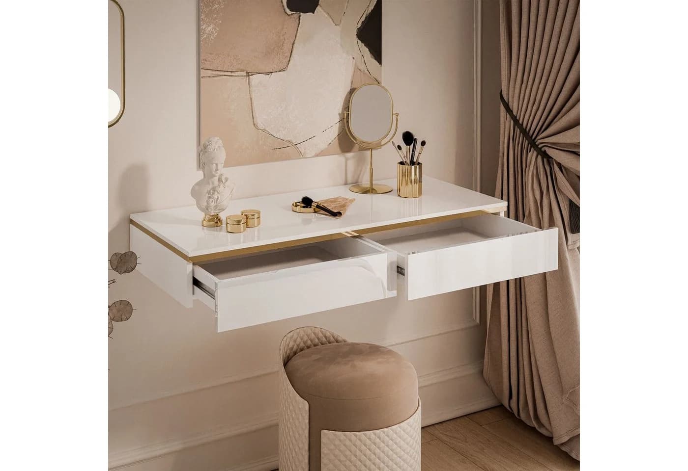 ALLHOUSE24 Konsolentisch PEONY GOLD Weiß Hochglanz