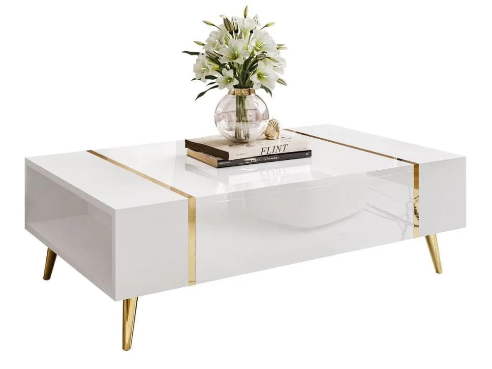 ALLHOUSE24 Couchtisch DIAMANT GOLD Hochglanz, Stauraum, Goldene Beine - Bild 2