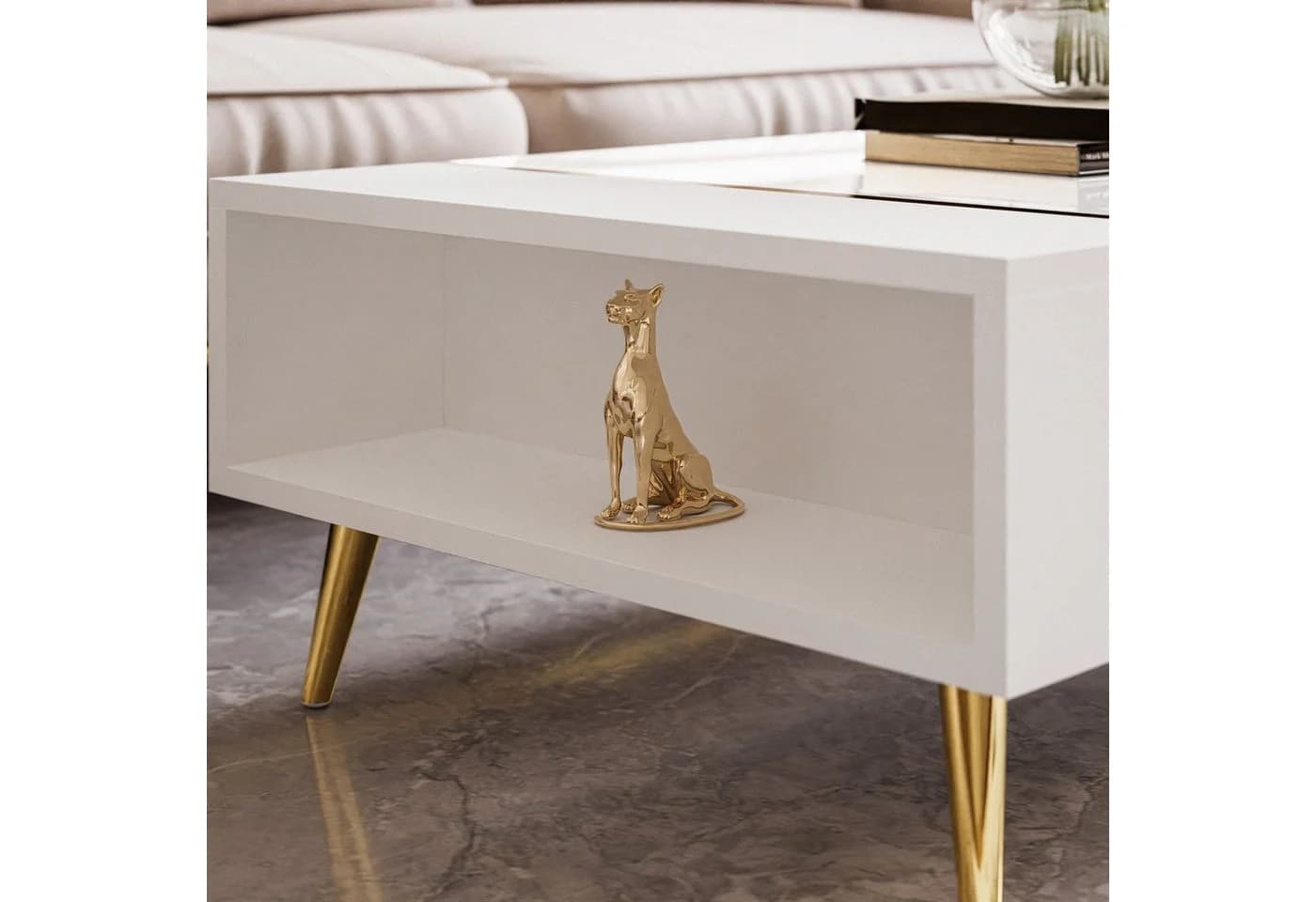 ALLHOUSE24 Couchtisch DIAMANT GOLD Hochglanz, Stauraum, Goldene Beine - Bild 5