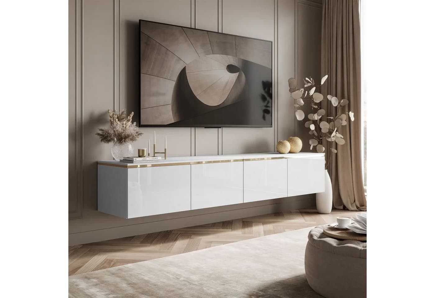 ALLHOUSE24 Lowboard NELLY 200 cm TV Schrank Weiß mit LED-Beleuchtung - Bild 2