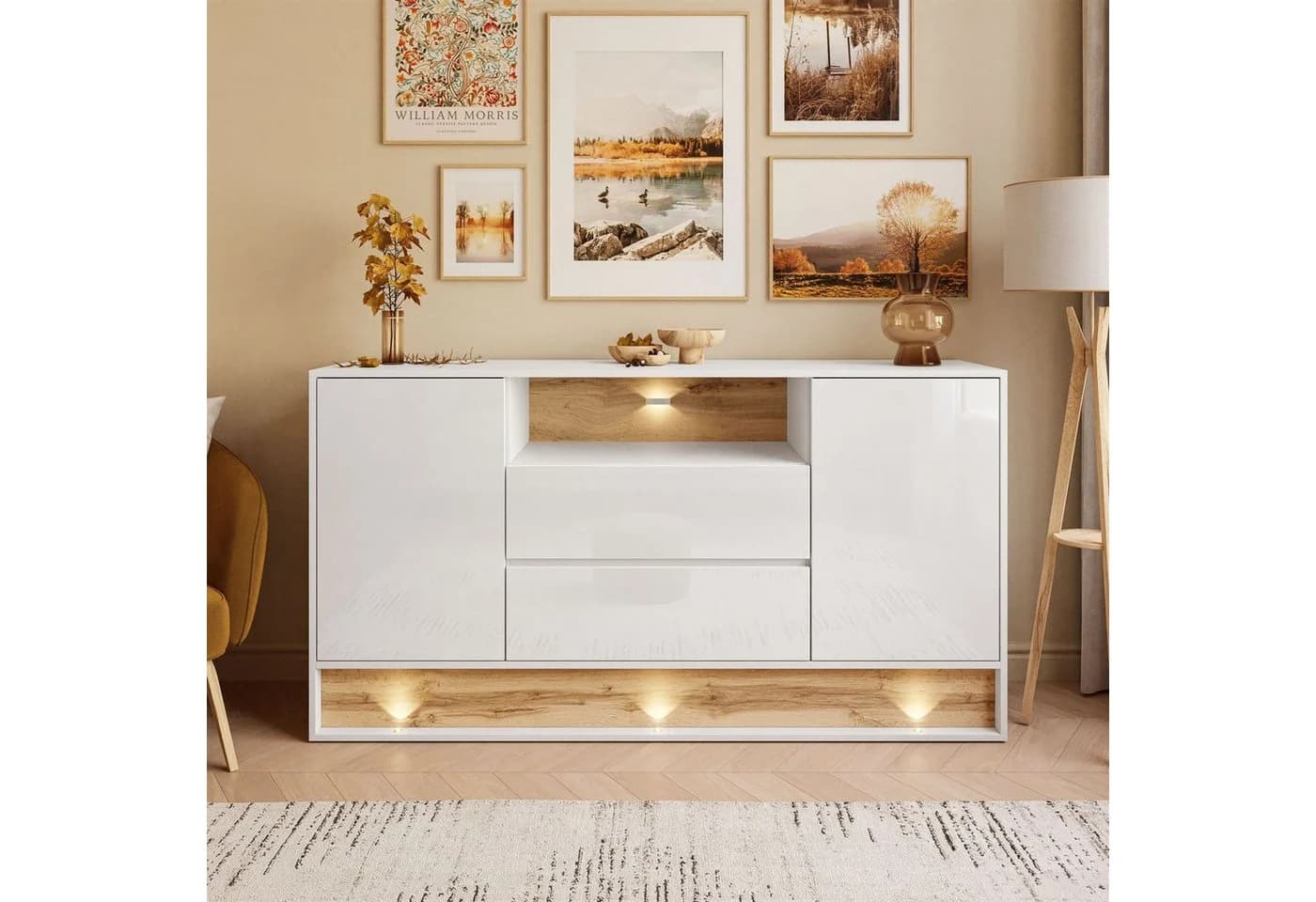 ALLHOUSE24 Kommode MILA 160 cm Wotan Eiche LED-Beleuchtung - Bild 3