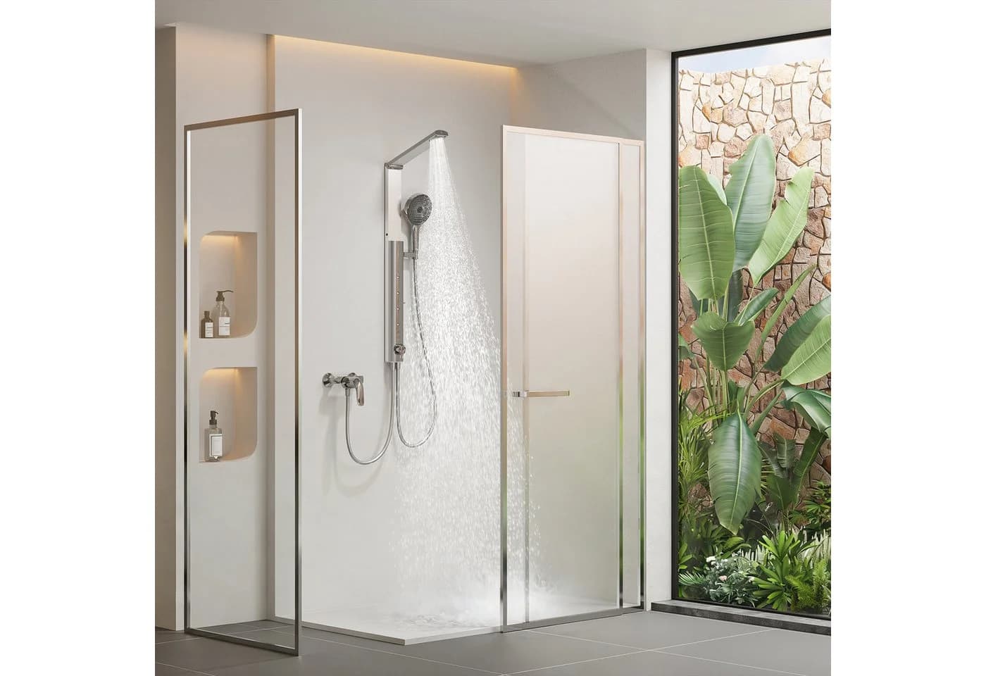 HOROW Duschsystem Regendusche Set mit Thermostatarmatur Chrom