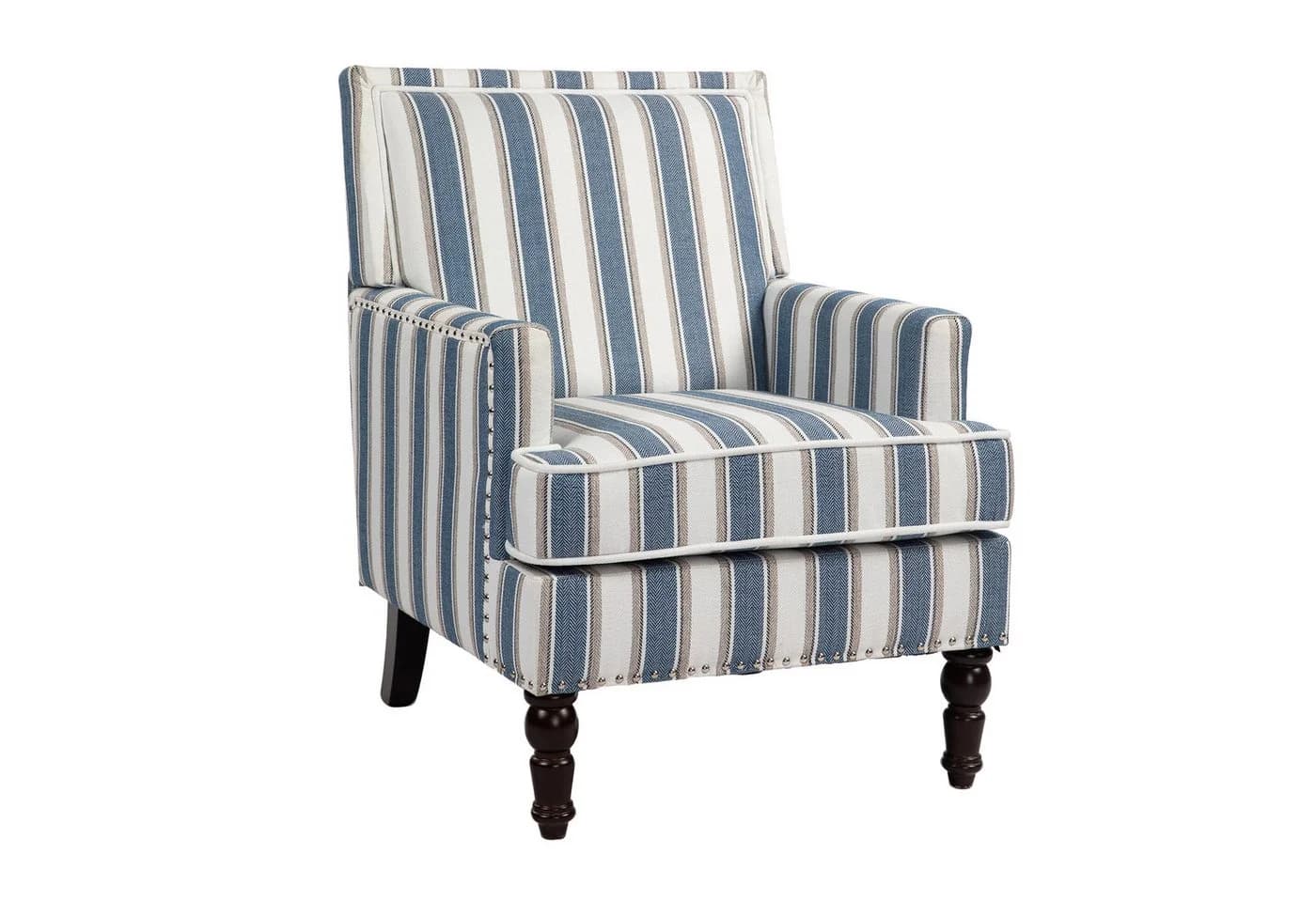 KLAM HOME Loungesessel Vintage Blau-Weiß Leinenstoff