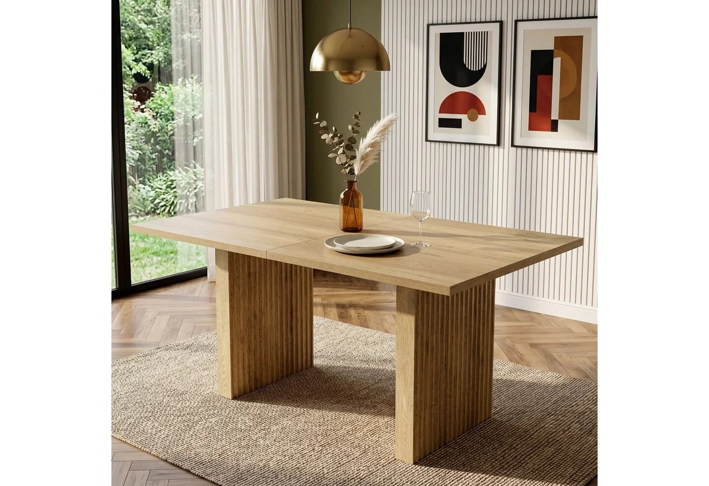 KLAM HOME Ausziehbarer Esstisch Eichenoptik Modern - Bild 4