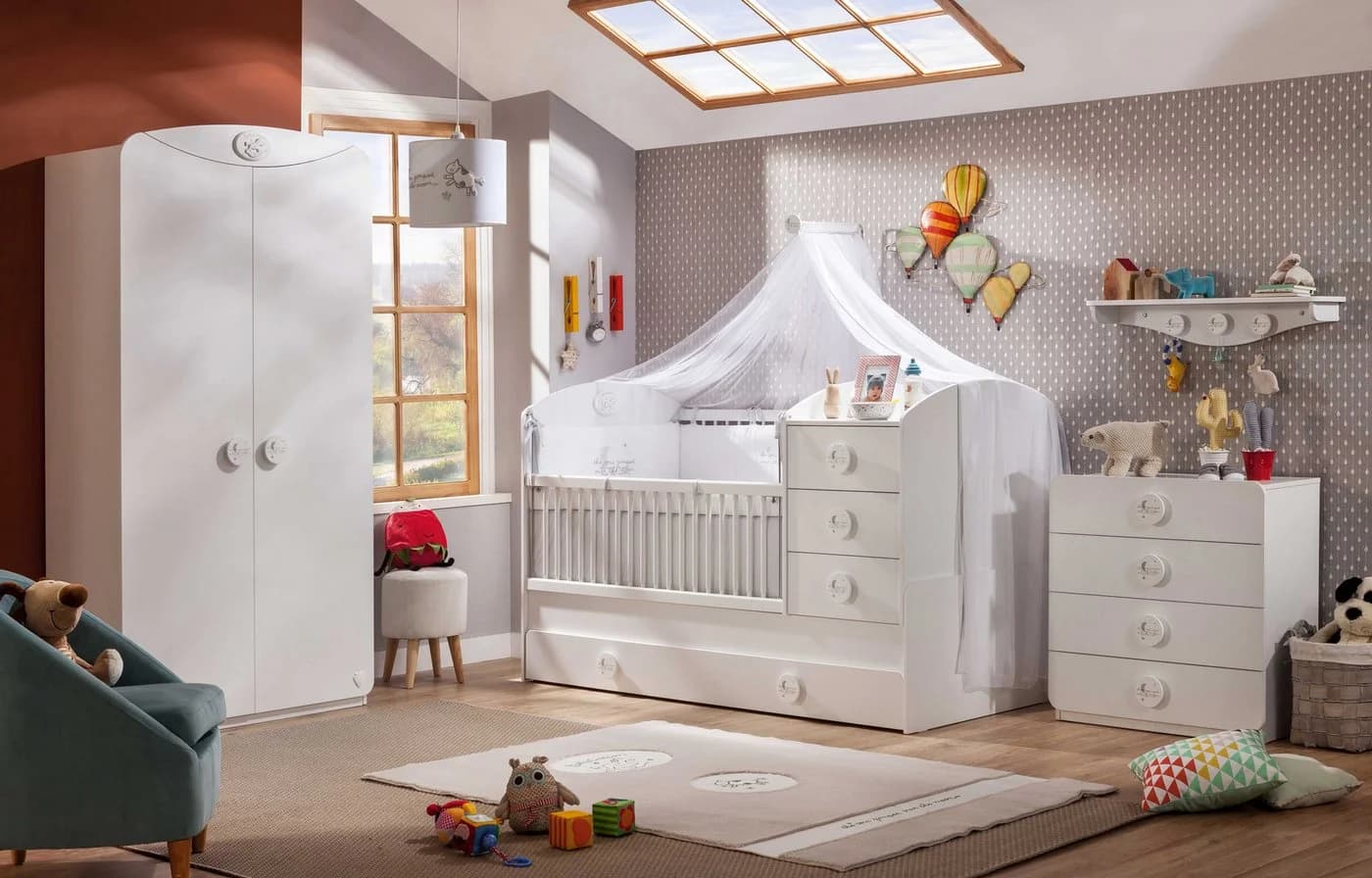 Möbel-Zeit Babyzimmer-Komplettset BABY COTTON 4-tlg. mit Kleiderschrank, Bett, Kommode, Regal - Bild 2