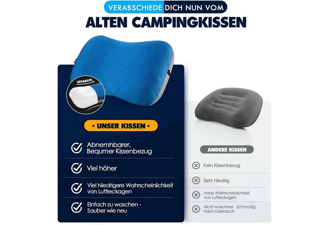 LuxusKollektion Aufblasbares Reisekissen Camping - Ergonomisch & Kompakt