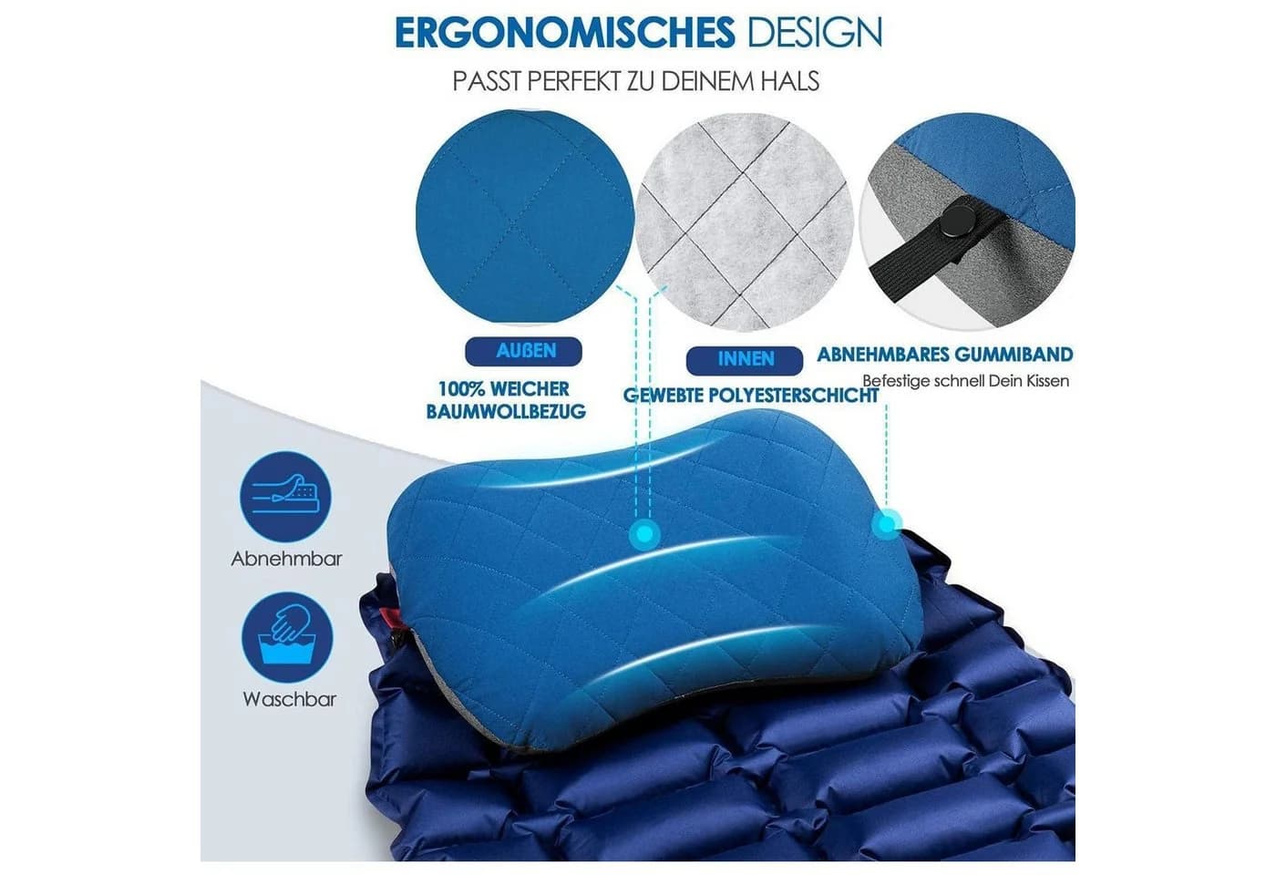 LuxusKollektion Aufblasbares Reisekissen Camping - Ergonomisch & Kompakt - Bild 4