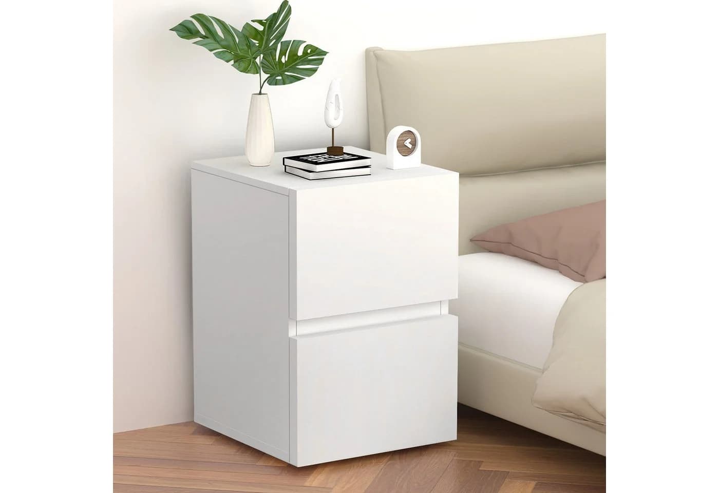 oyajia Nachttisch mit 2 Schubladen Weiß Modern - Bild 1