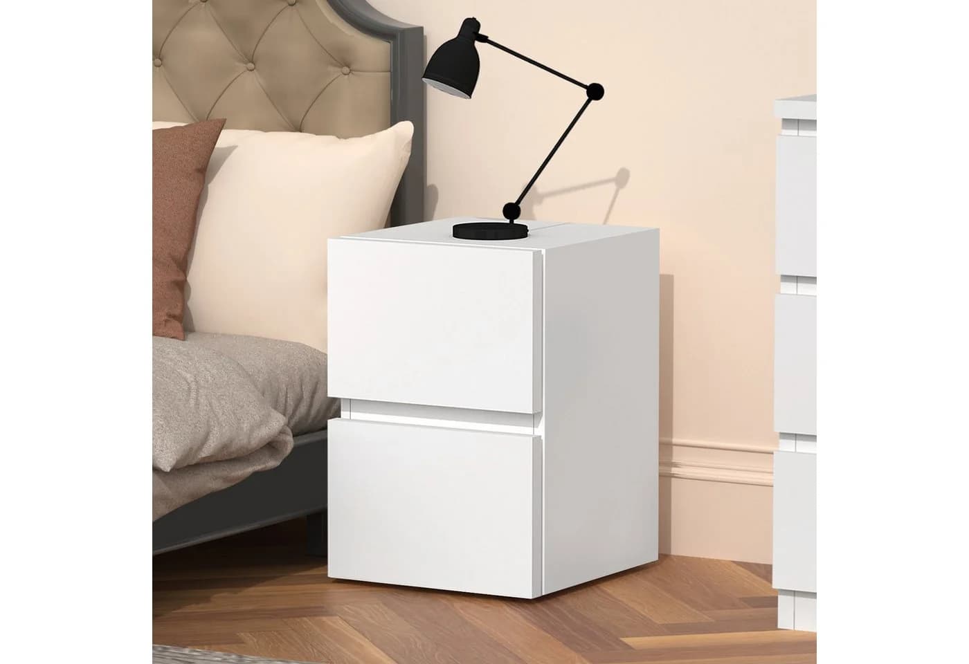 oyajia Nachttisch mit 2 Schubladen Weiß Modern - Bild 2