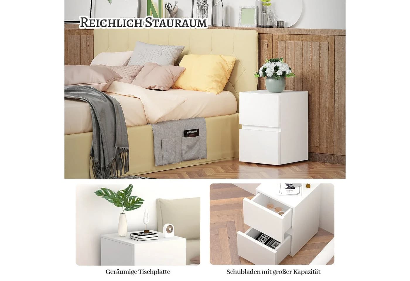 oyajia Nachttisch mit 2 Schubladen Weiß Modern - Bild 4