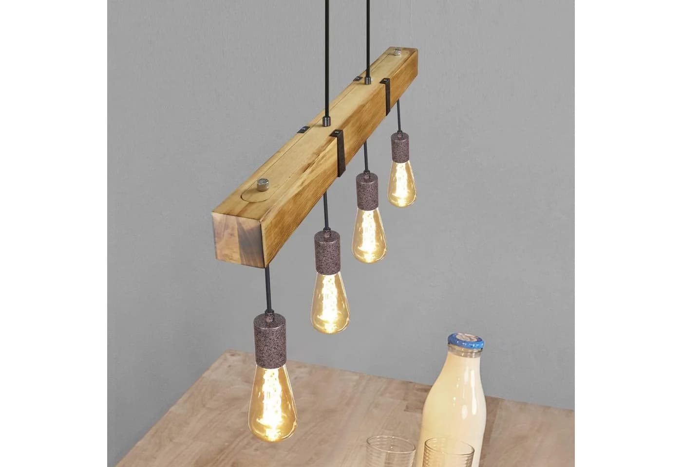ZMH Pendelleuchte Holz Retro E27 Höhenverstellbar Industrial Esszimmer Küche Wohnzimmer