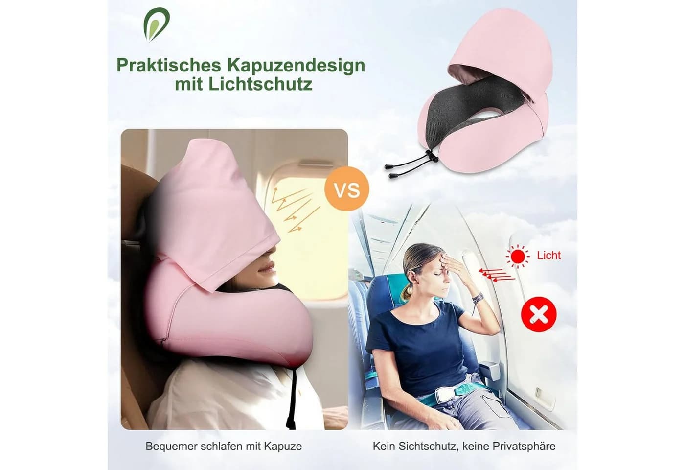 SURFOU Reisekissen Nackenkissen U-Form Memory Foam Rosa
