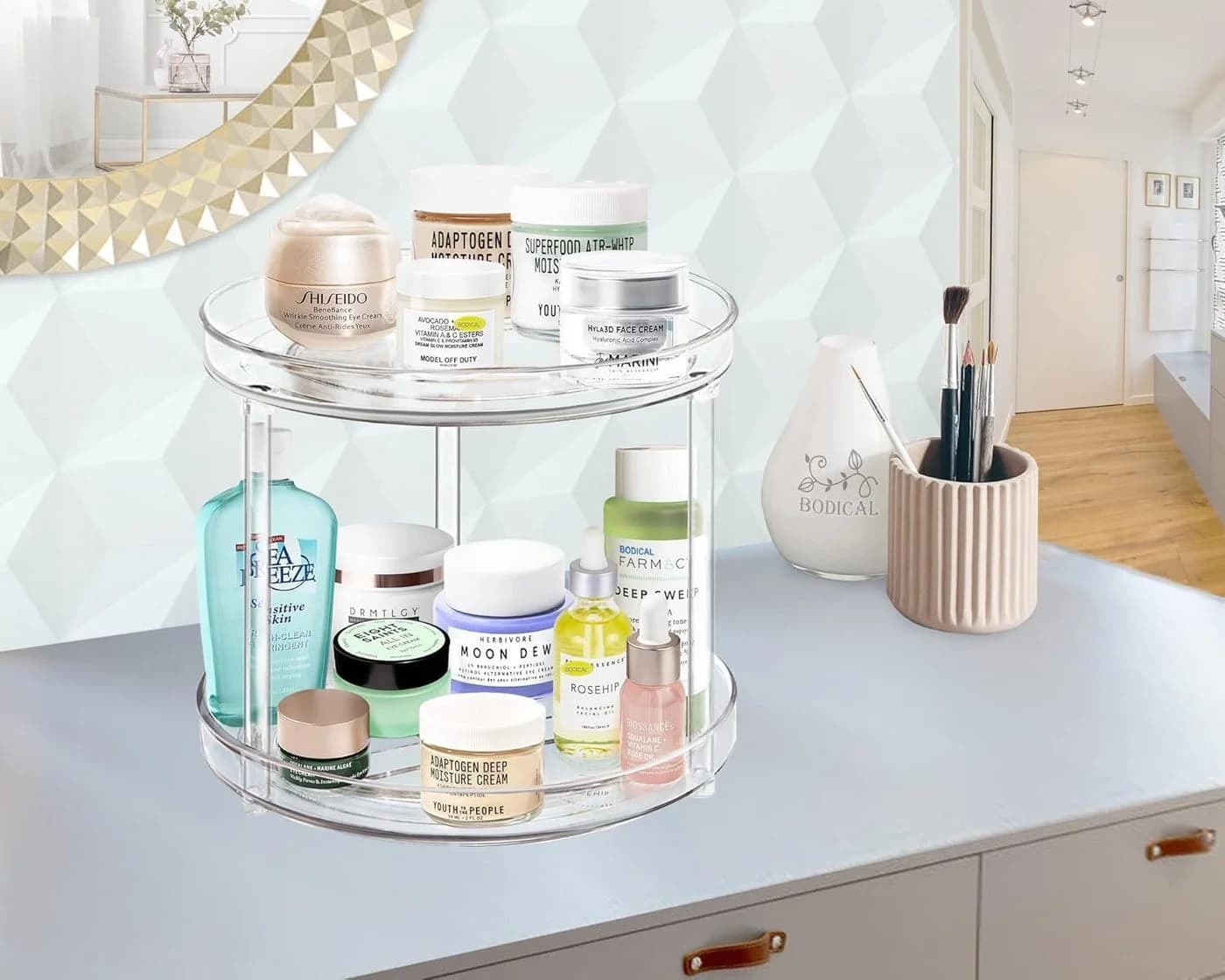 SURFOU Gewürzregal 2 Ebenen Drehteller Organizer 360° Kühlschrank Drehplatte - Bild 4
