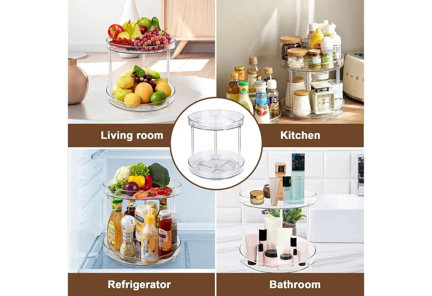 SURFOU Gewürzregal 2 Ebenen Drehteller Organizer 360° Kühlschrank Drehplatte - Bild 5