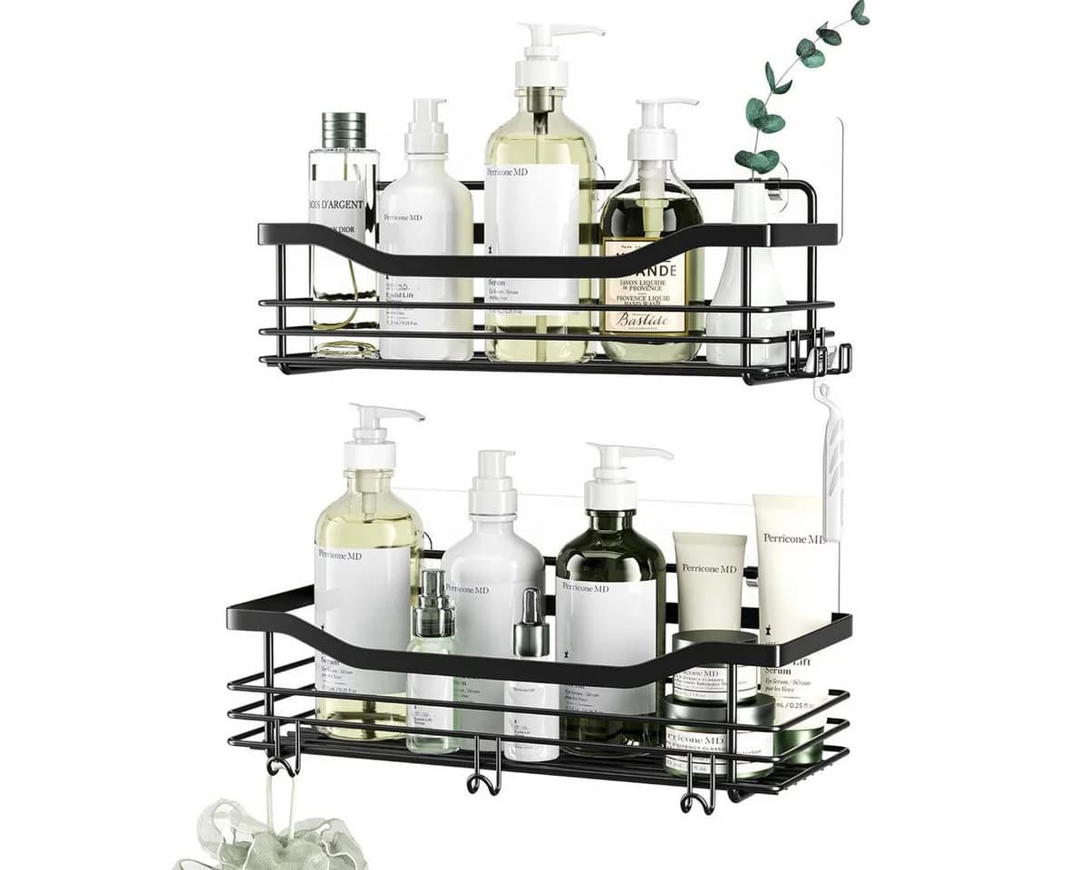 SURFOU Duschregal Edelstahl Bohrfrei 2 Stück Set 5 Haken