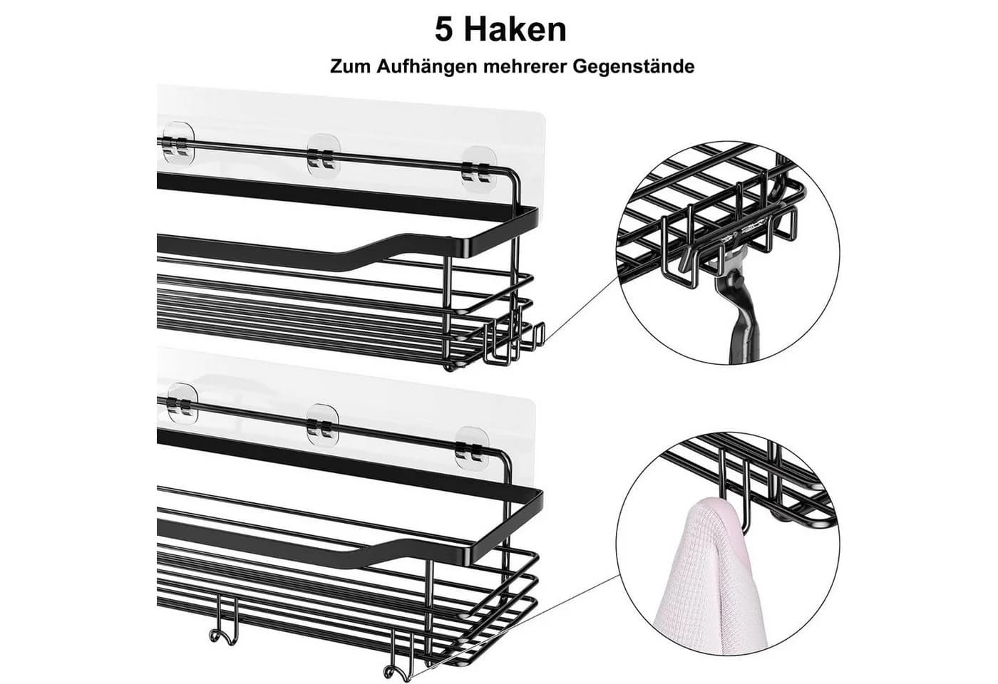 SURFOU Duschregal Edelstahl Bohrfrei 2 Stück Set 5 Haken - Bild 3