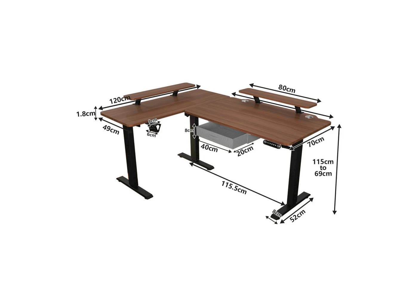 IvyIvy L-förmiger Computertisch Höhenverstellbar Braun - Bild 1