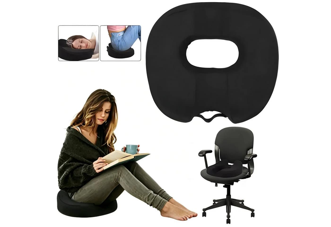 HEYHIPPO Memory Foam Sitzkissen Schwarz Ergonomisch U-Form - Bild 2