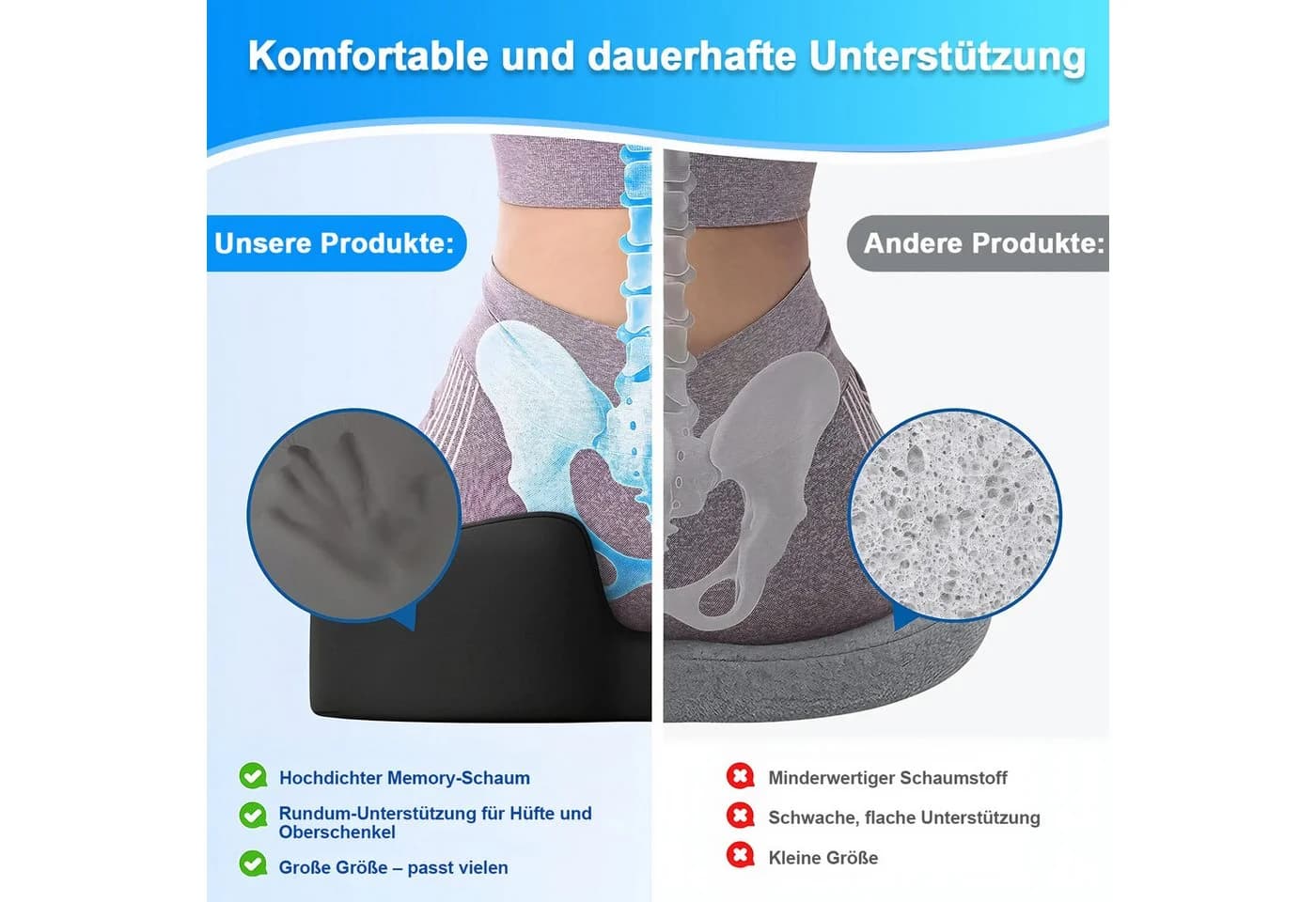 HEYHIPPO Memory Foam Sitzkissen Schwarz Ergonomisch U-Form - Bild 5