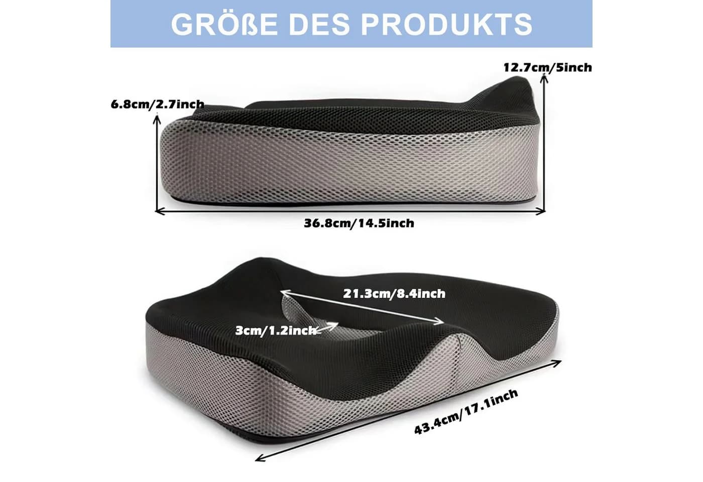 HEYHIPPO Sitzkissen Memory Foam Bürostuhlkissen Verdicktes Ergonomisches Sitzkissen Orthopädisch Schwarz