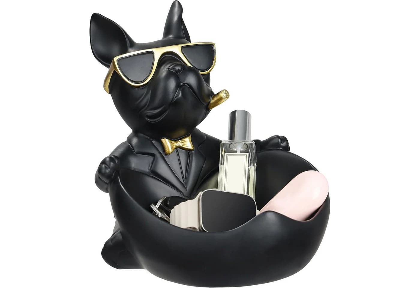 HEYHIPPO Französische Bulldogge Statue Herzförmiges Tablett Schwarz - Bild 2