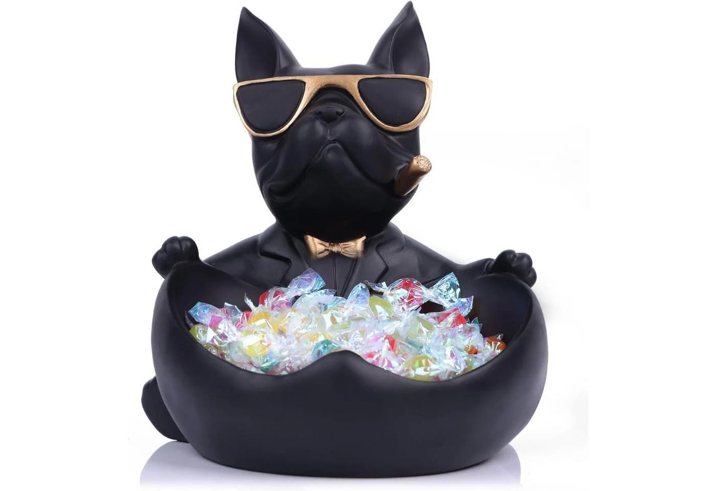 HEYHIPPO Französische Bulldogge Statue Herzförmiges Tablett Schwarz - Bild 3