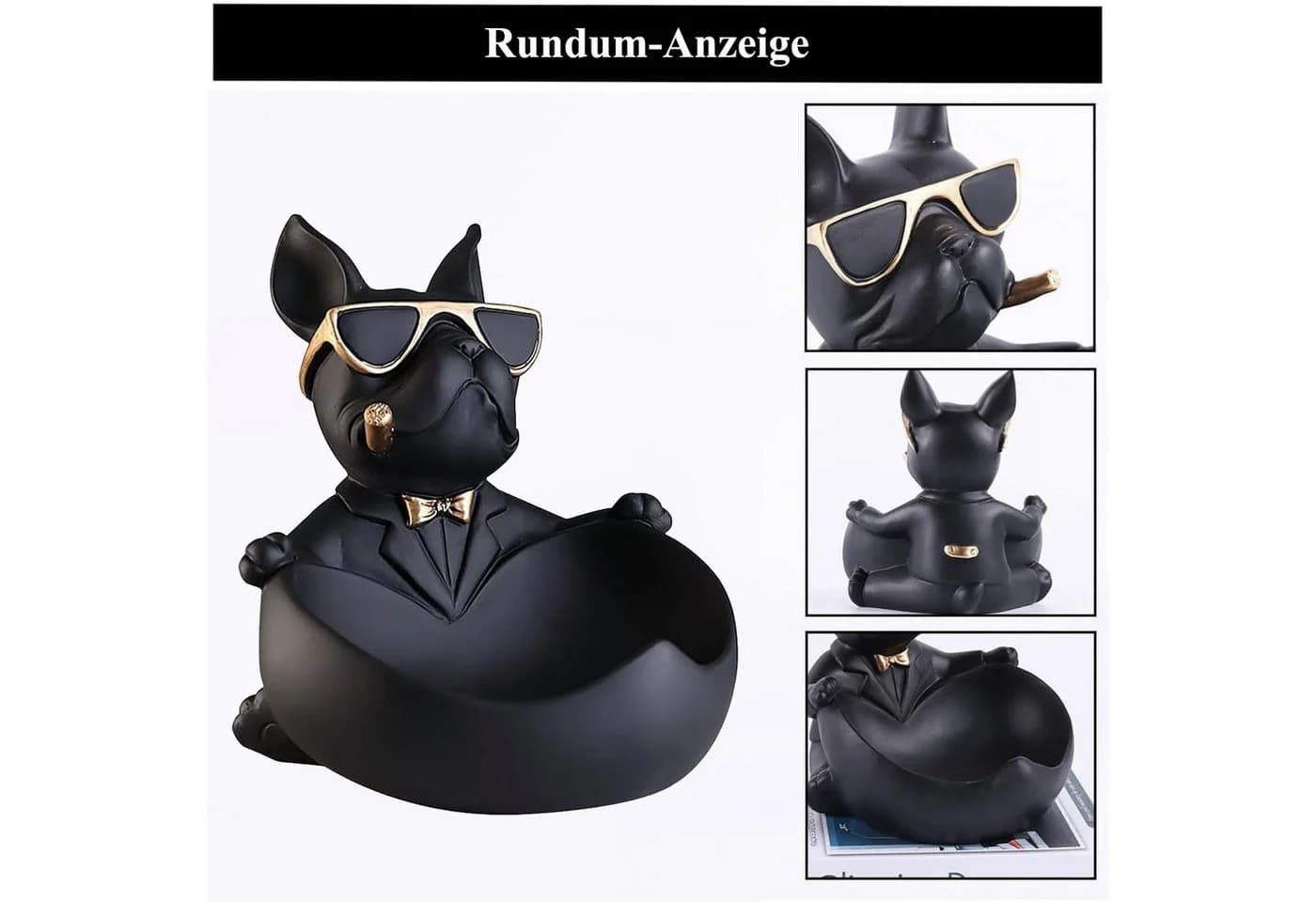 HEYHIPPO Französische Bulldogge Statue Herzförmiges Tablett Schwarz - Bild 5