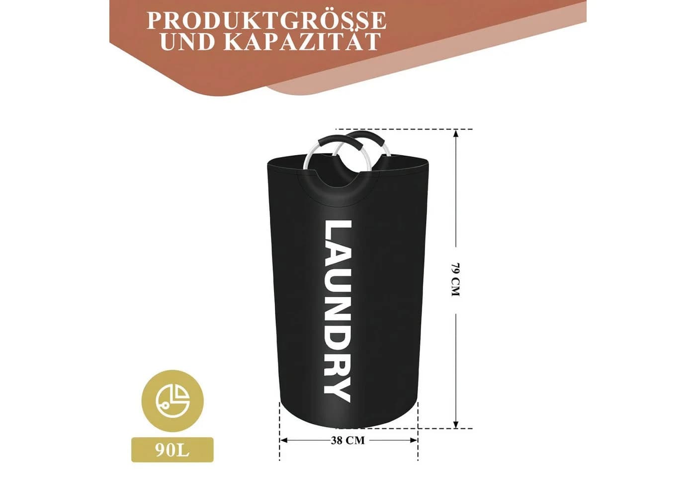 HEYHIPPO Wäschekorb Zwei tragbarer Wäschekorb, 90 Liter, faltbar, 79 x 43 cm, schwarz