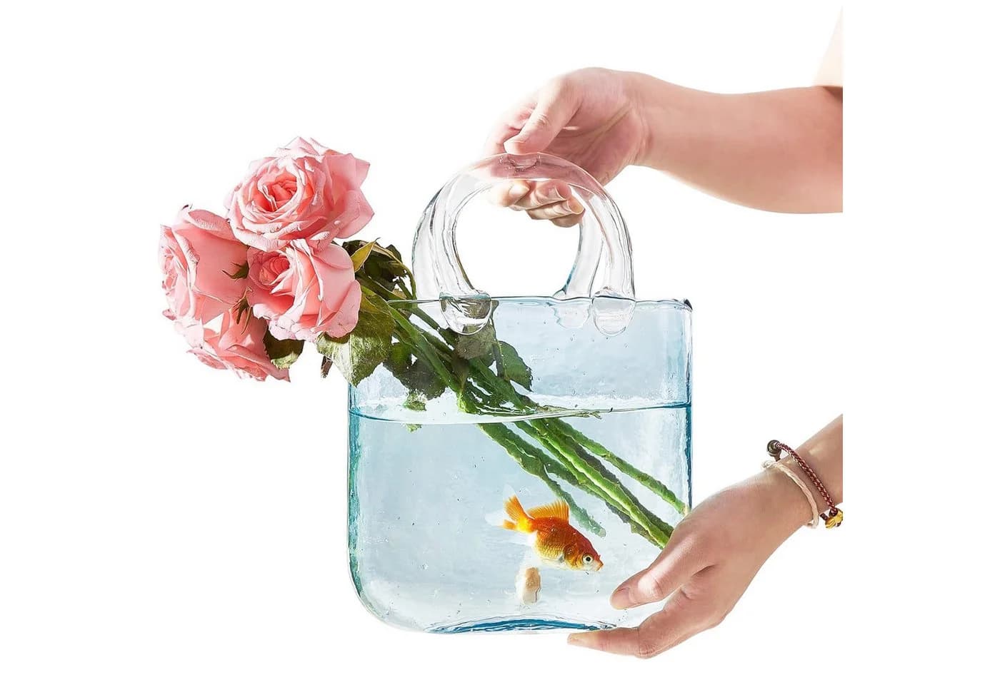 HEYHIPPO Dekovase Handtaschenform Hellblau Glas - Bild 2
