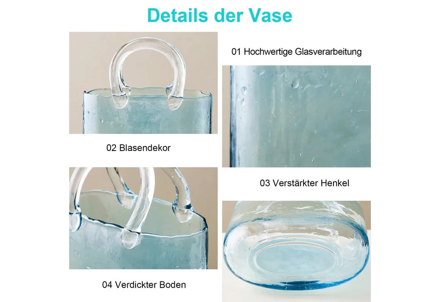 HEYHIPPO Dekovase Handtaschenform Hellblau Glas - Bild 4