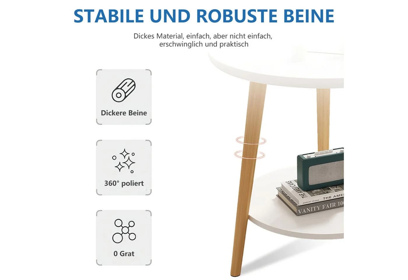 HEYHIPPO Beistelltisch Warmweißer Couchtisch aus Holz 50x50x60 cm - Bild 5