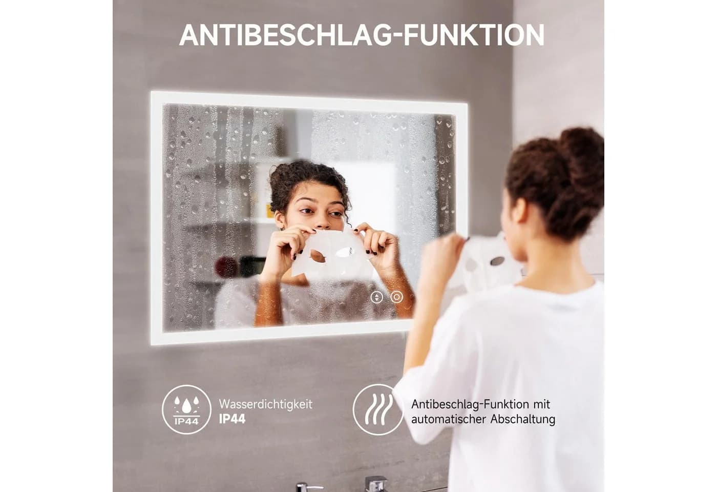 YOLEO Badspiegel mit LED-Licht und Touchschalter, Warm/Kalt/Neutral-Licht - Bild 3