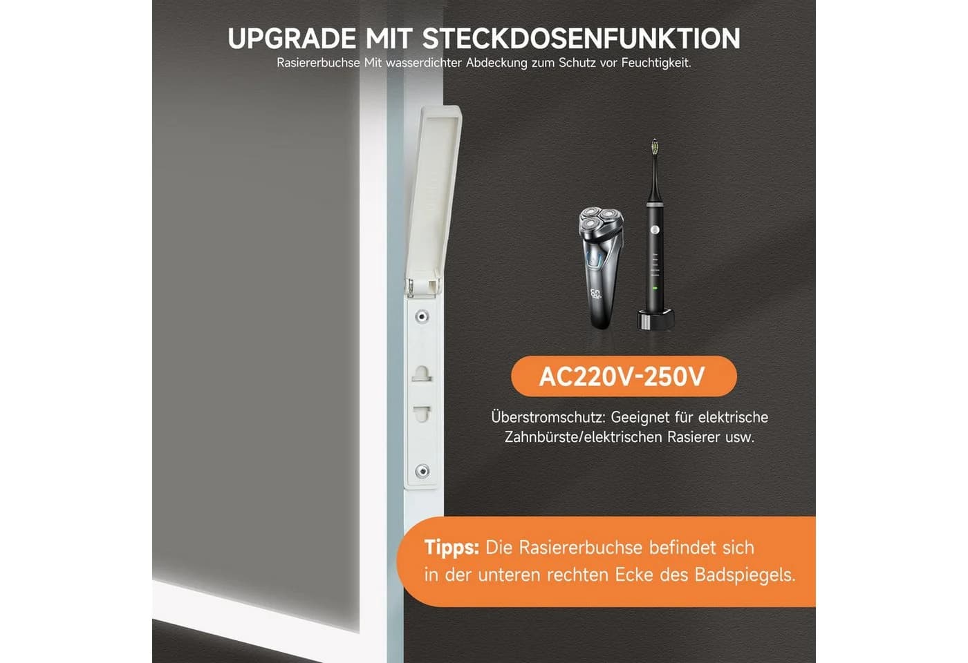YOLEO Badspiegel mit LED-Licht und Touchschalter, Warm/Kalt/Neutral-Licht - Bild 4