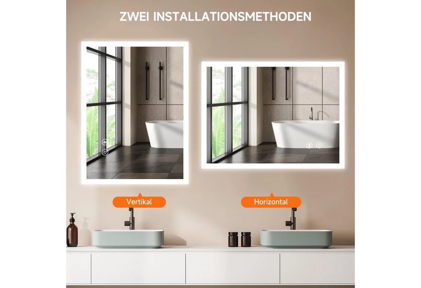 YOLEO Badspiegel mit 3-farbigem Licht, Anti-Beschlag, Seit-Steckdose, 60x80 cm - Bild 5