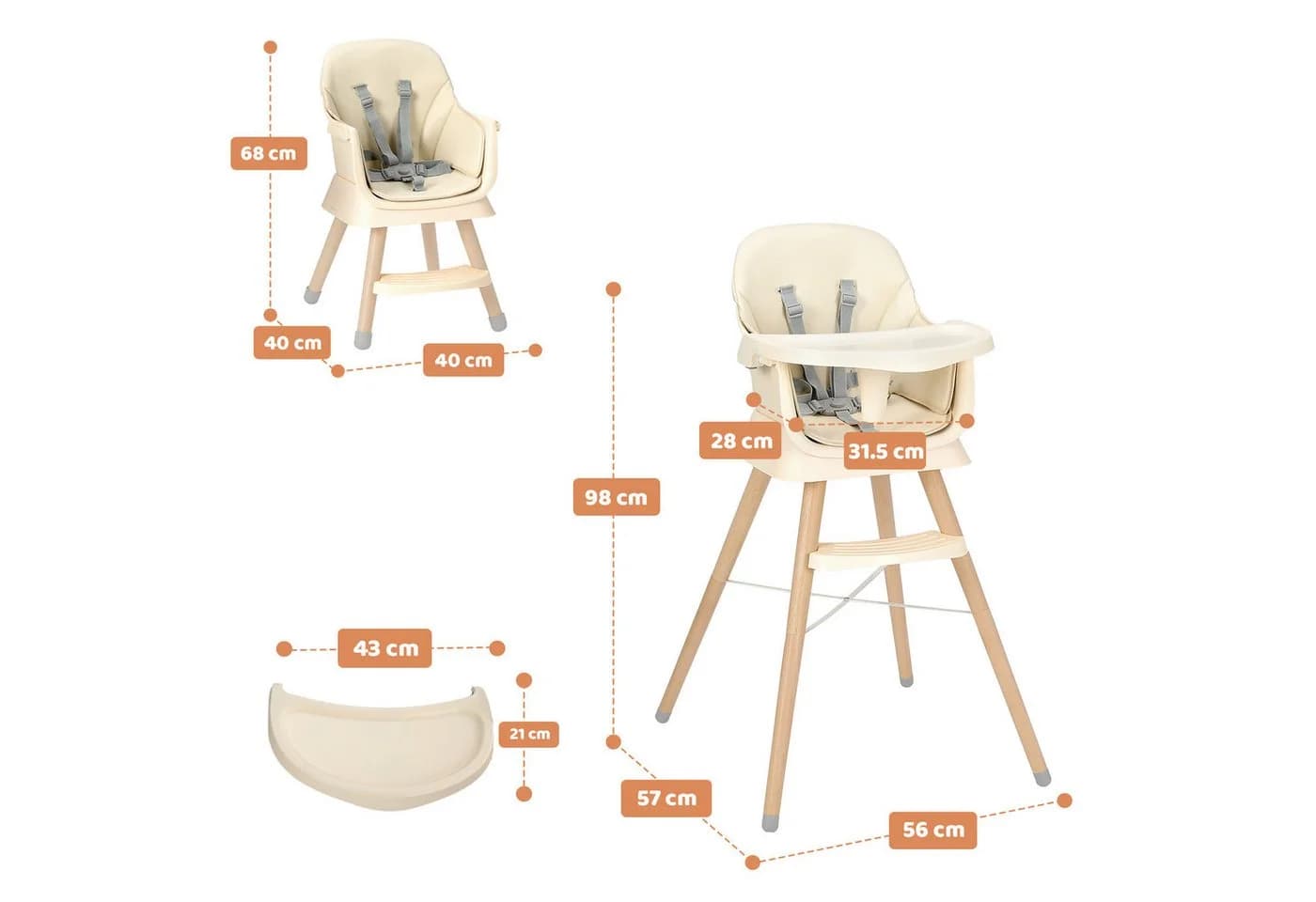 OUNUO Kinderstuhl 6 in 1 Baby Sitzerhöhung Multifunktional Stuhl - Bild 5