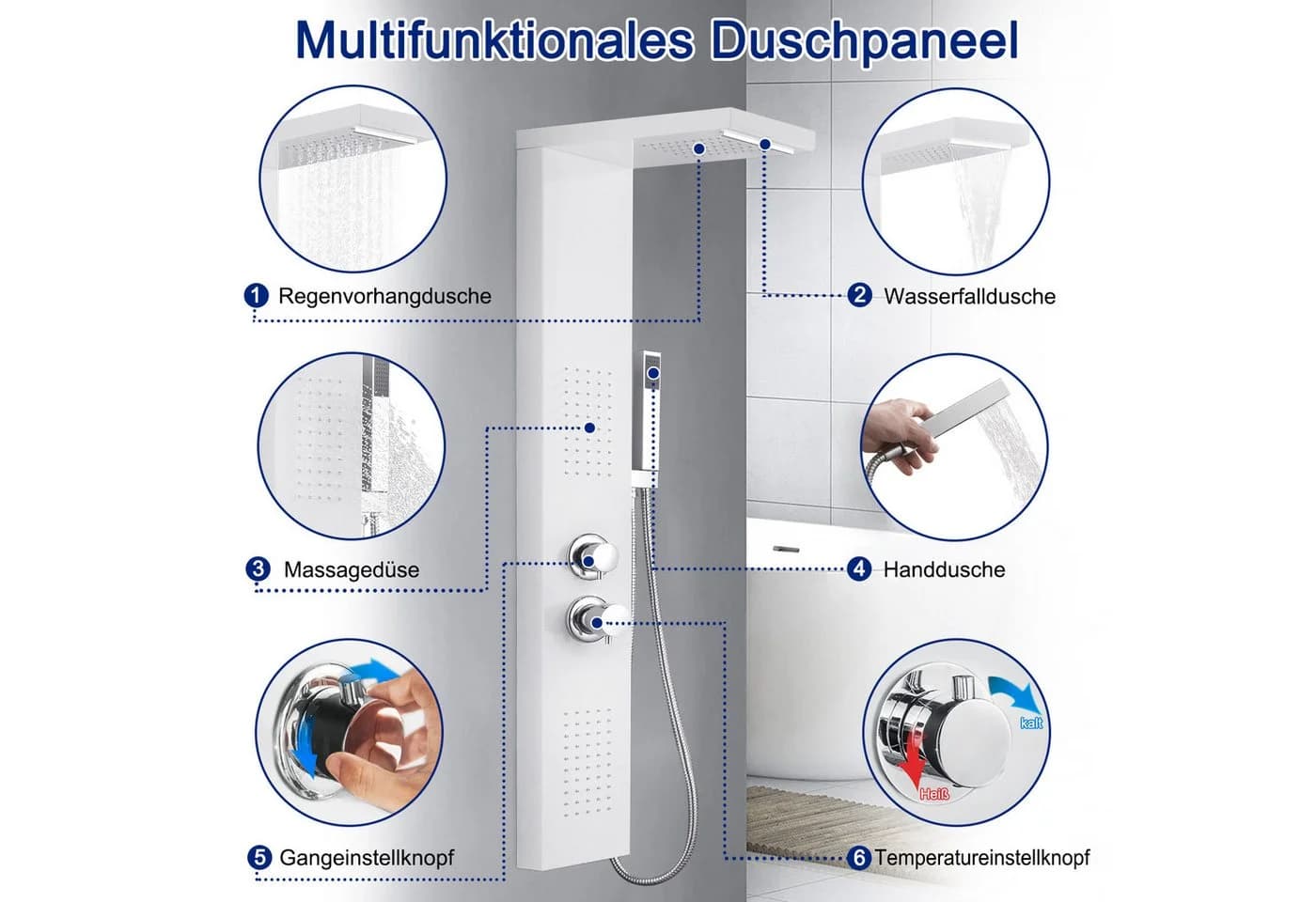 FIVMEN Duschsystem Duschpaneel Edelstahl Gebürstet mit Regendusche und Wasserfalldusche - Bild 3