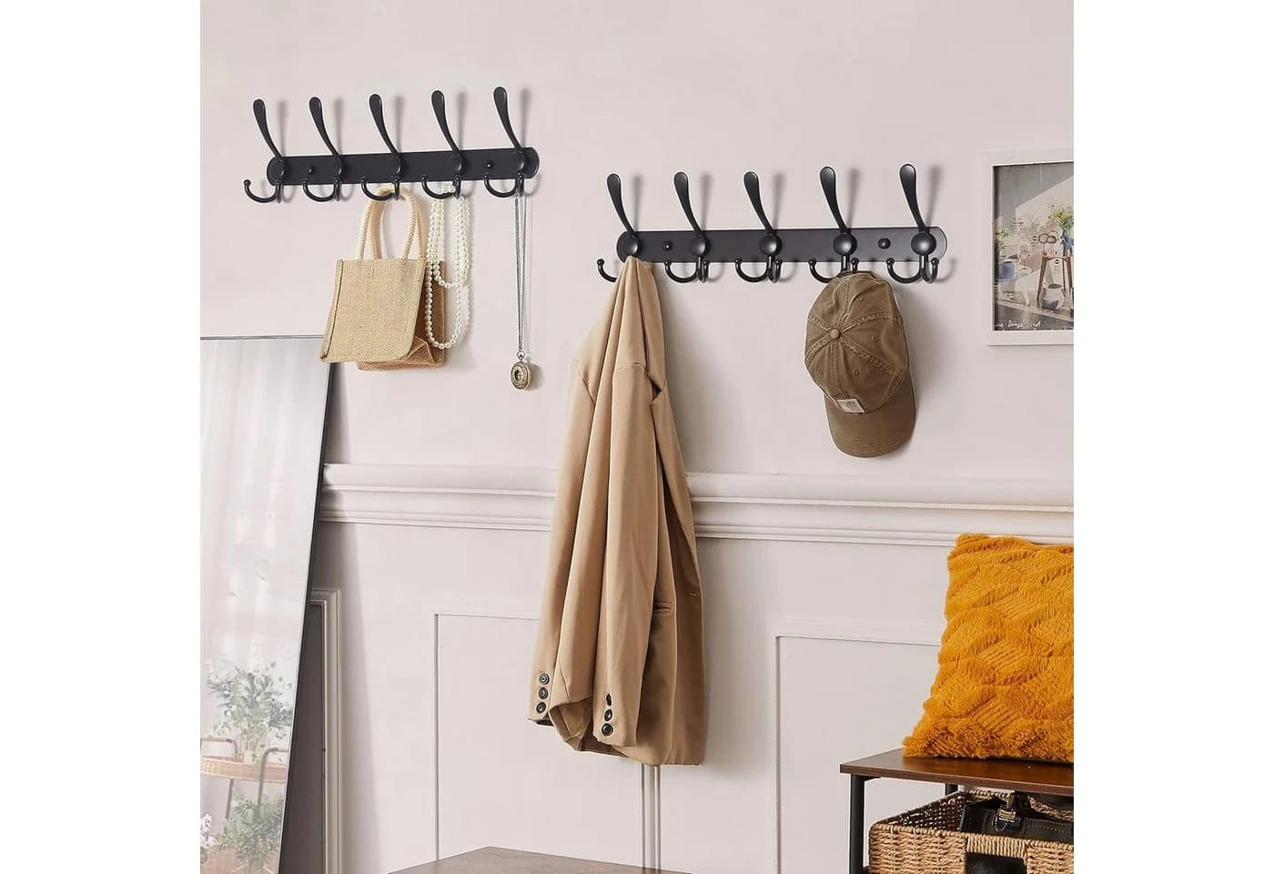 Refined Living Garderobenleiste Wandmontage Edelstahl Schwarz Matt/Silber 30 Haken